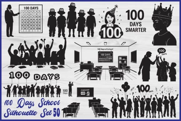 100 Days of School Silhouette Set