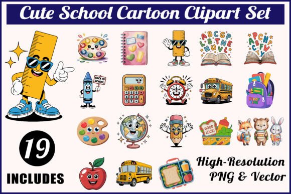 Cute School Clipart Bundle Graphics