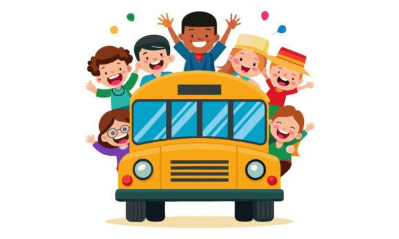 Happy Children Riding the School Bus