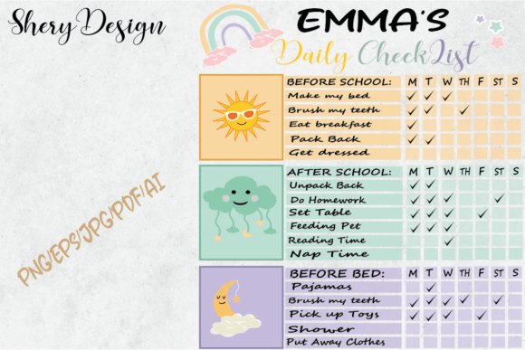 Kids Daily School Checklist Graphics