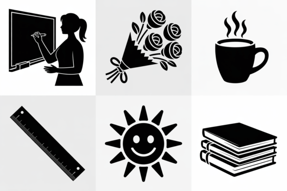 School Icons Teacher Flower Coffee Graphics