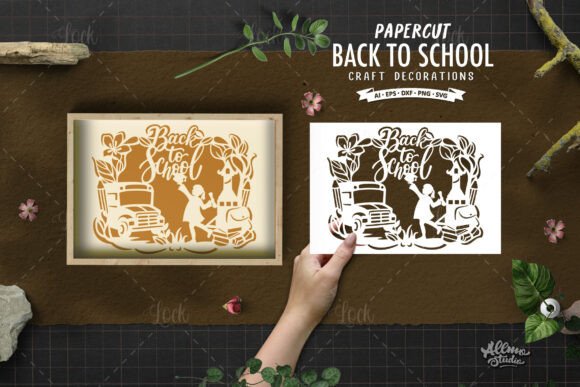 School Scene Silhouette and Floral Frame