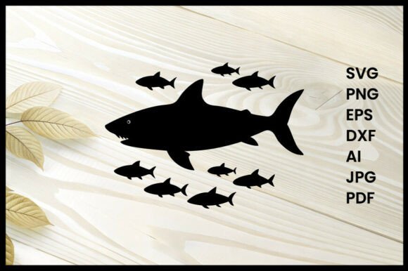 Shark Hunting School of Fish Silhouette: Graphics & Crafts