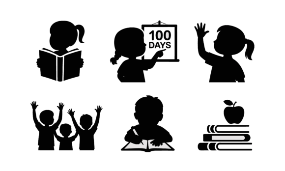 Silhouettes Illustrating School Children: Graphics and Crafts
