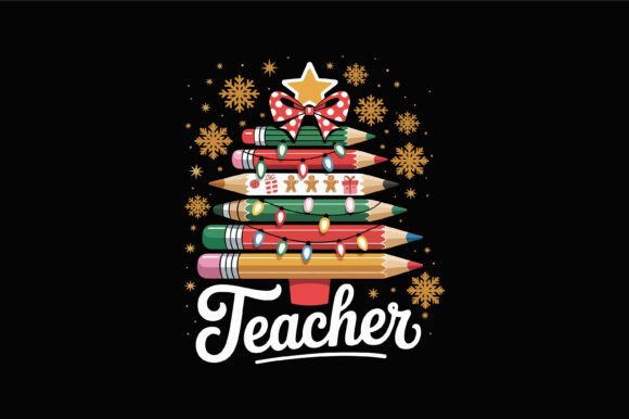 Teacher Christmas Pencil Tree: Graphics for Crafts & Small Business