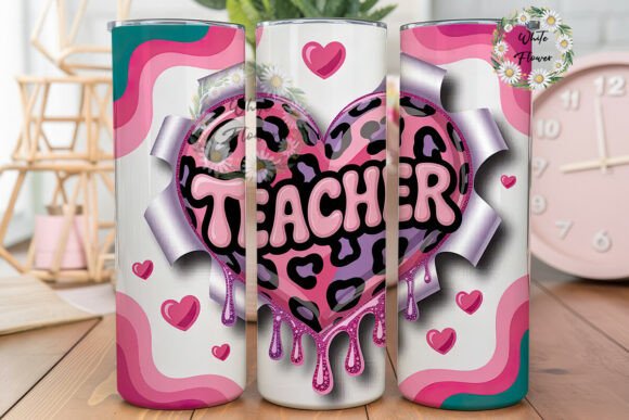 Teacher Leopard Heart 20oz Tumbler Wrap Graphics