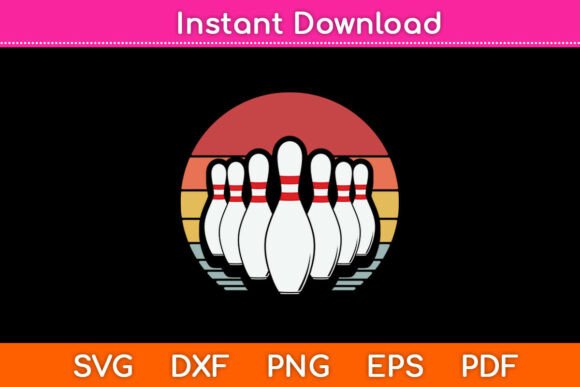Vintage Bowling Pin 80s Sunset Svg